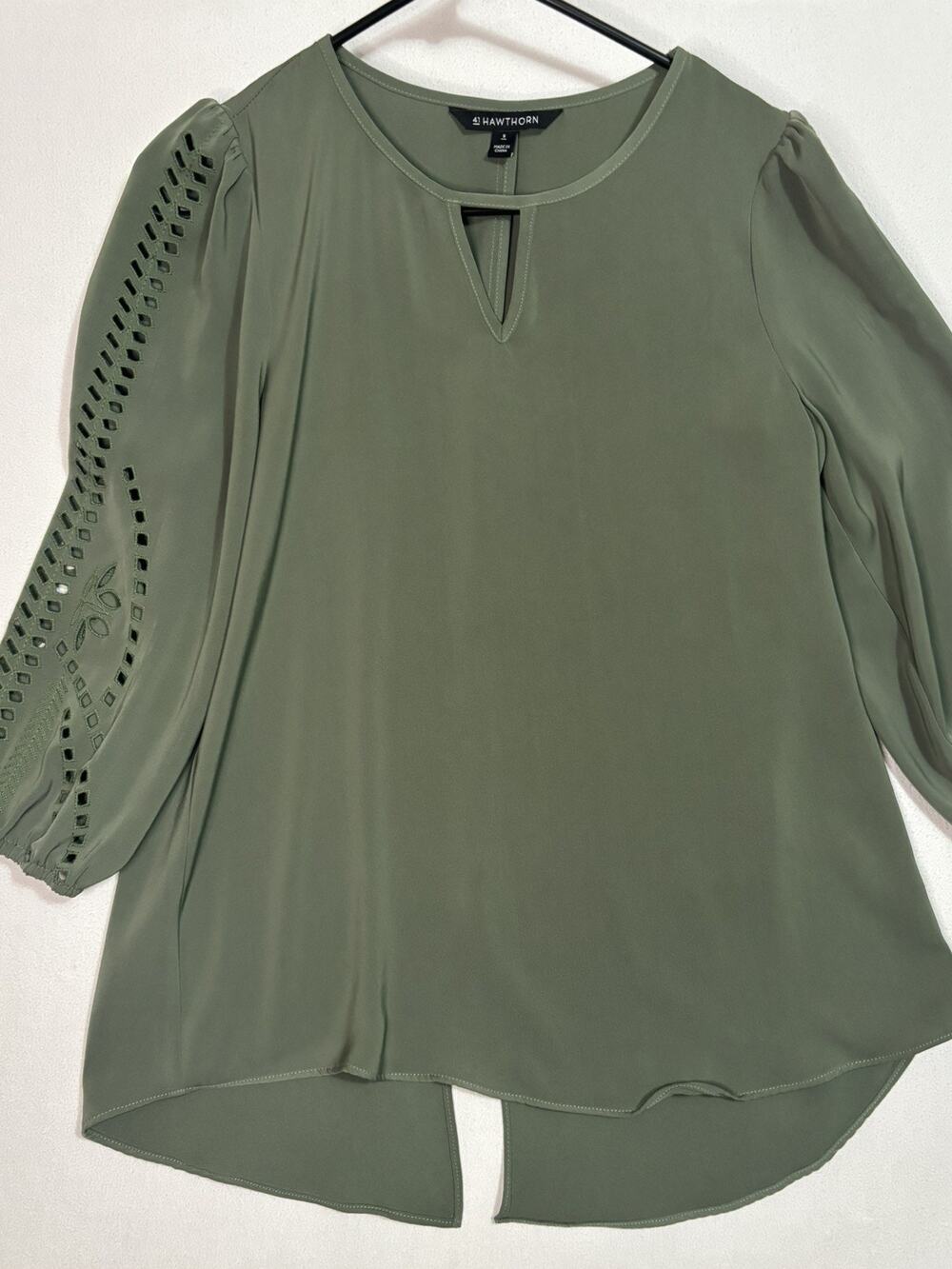 41 Hawthorn Top Womens Small green Blouse cut out sleeves Pullover Tunic